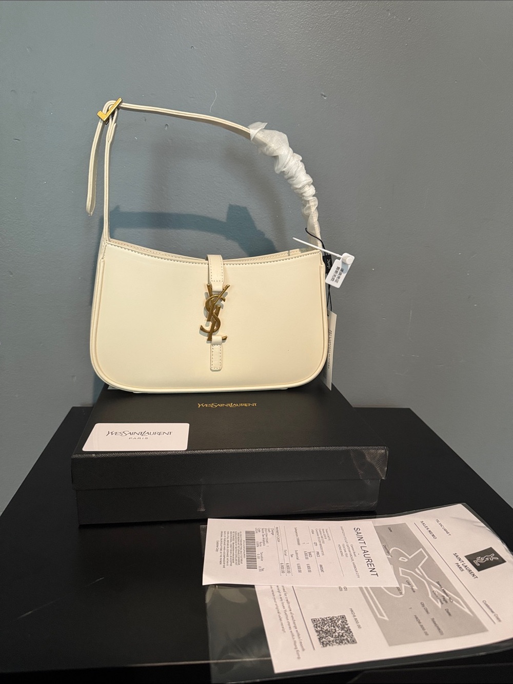 Fashion Cream YSL Shoulder Bag with Gold Logo Hardware